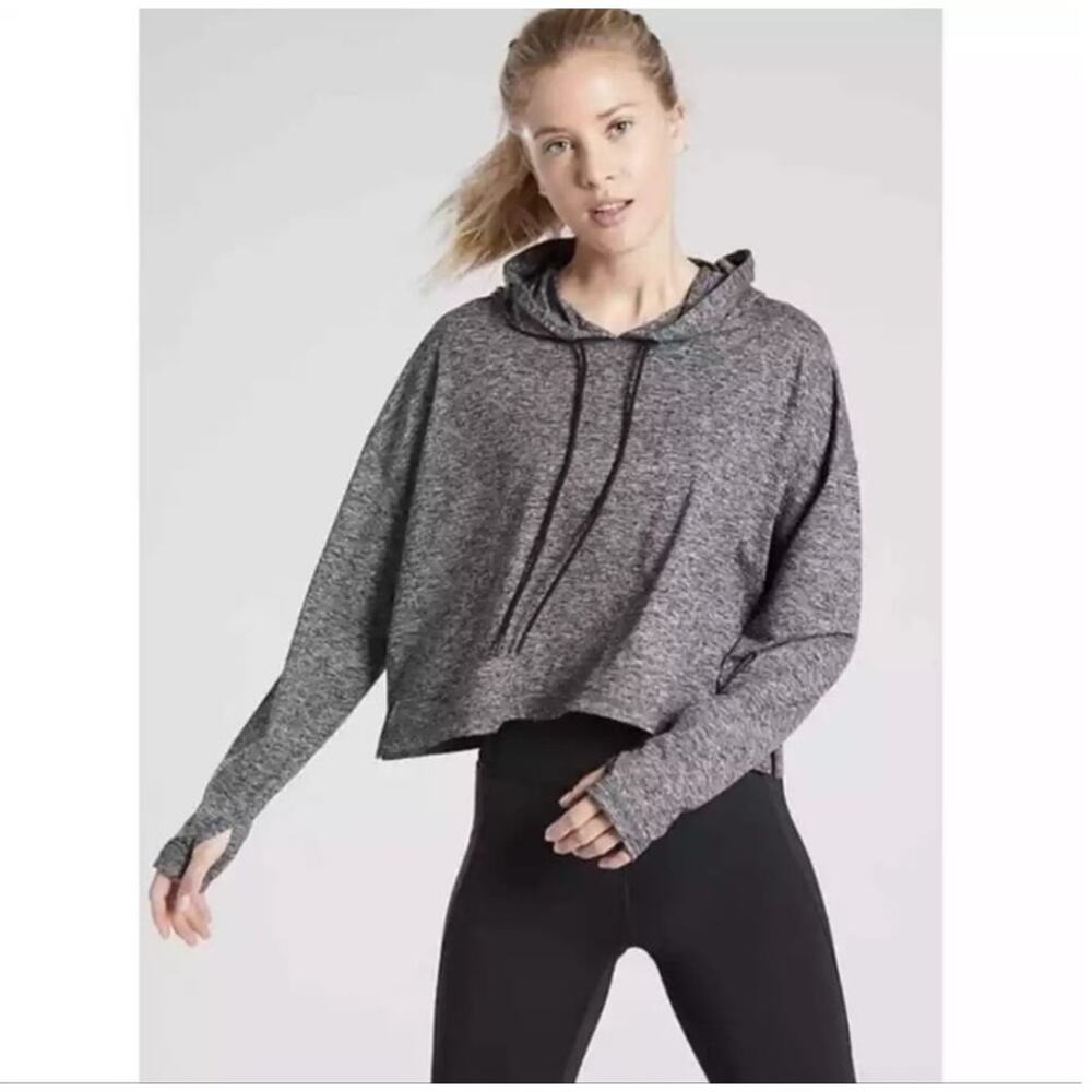 Athleta Uptempo Short Cropped Hoodie heathered charcoal Grey Size Medium